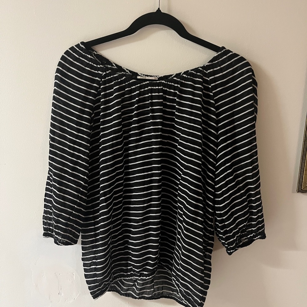 LOFT Black and White Ruched Blouse